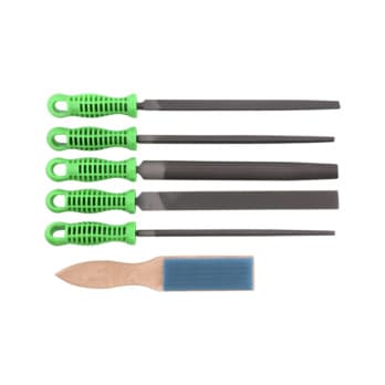 Engineer's file set with file brush, 6 pieces