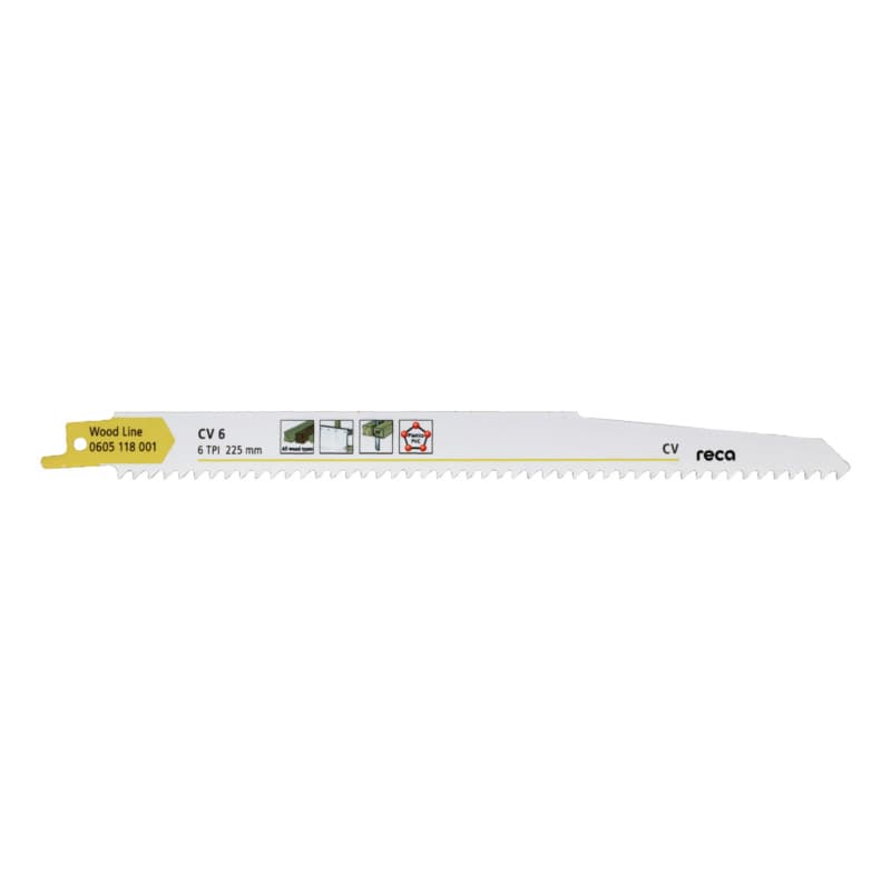 RECA sabre saw blade CV 6 tooth pitch 6 TPI / ZpZ, Wood Line length 225 mm