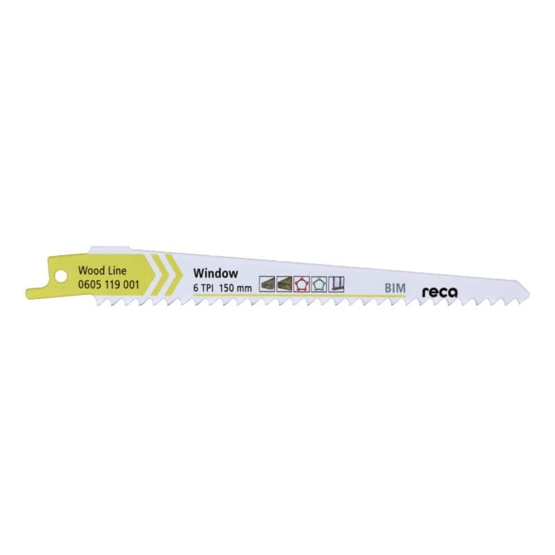 RECA sabre saw blade Window 6 tooth pitch 6 TPI / ZpZ, Wood Line length 150 mm