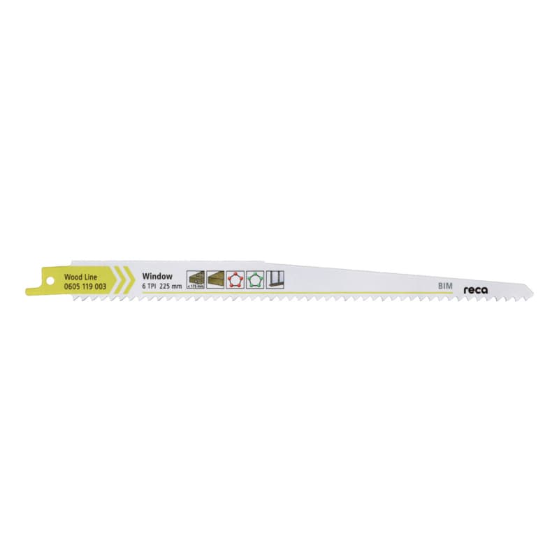 RECA sabre saw blade Window 6 tooth pitch 6 TPI / ZpZ, Wood Line length 225 mm