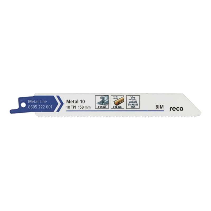 RECA sabre saw blade metal 10 tooth pitch 10 TPI / ZpZ, Metal Line length 150 mm