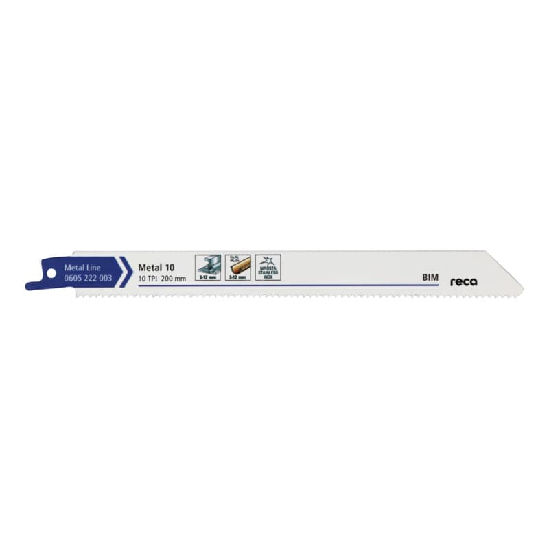 RECA sabre saw blade metal 10 tooth pitch 10 TPI / ZpZ, Metal Line length 200 mm