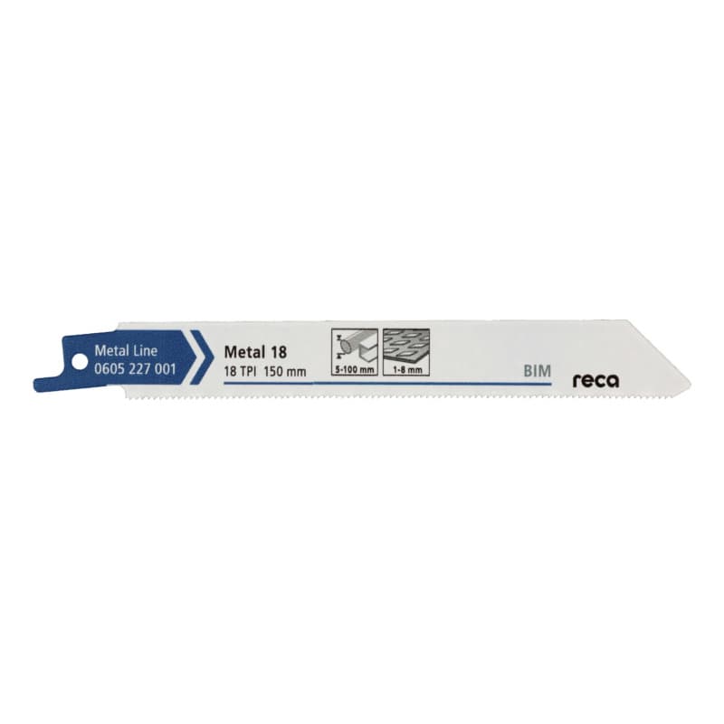 RECA sabre saw blade metal 18 tooth pitch 18 TPI / ZpZ, Metal Line length 150 mm