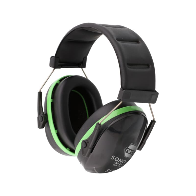 RECA Sonor 28 EN 352-1 ear defenders, black-and-green, steel bow SNR 28 dB(A)