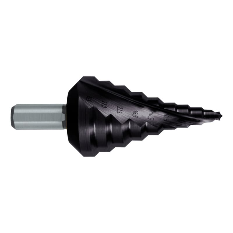 Stepped drill bit HSS TiAlN, core hole, 5.3–30.5 mm