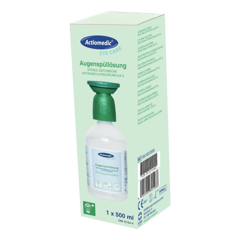 Actiomedic EYE CARE eye wash bottle NaCL 0.9% DIN 15154-4 green 500 ml