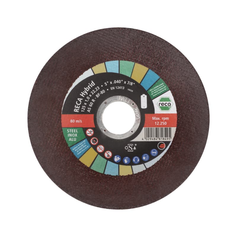 Hybrid cutting disc for st steel, steel, alu, etc., straight, 125x1.0x22.23 mm