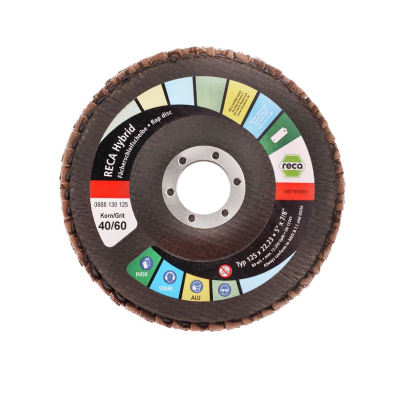 Hybrid mop, abrasive flap disc, grain 40/60, stainless steel, steel, alu, 125 mm