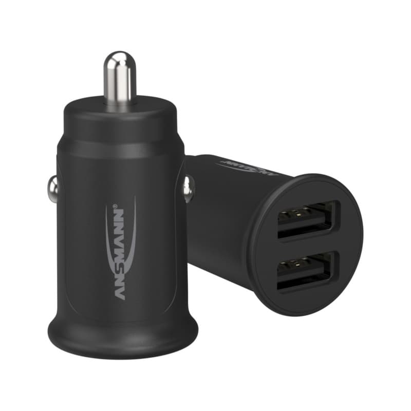 Vehicle adapter charger 12-24 volt DC, black, 2x USB ports