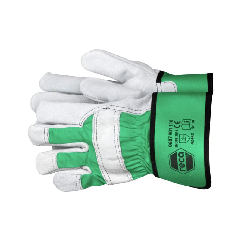 Protective glove, split cowhide leather, EN 388, with cuff, size 10