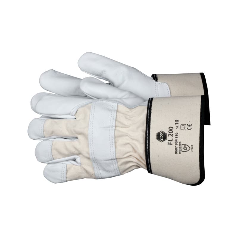 Protective glove made of full-grain cowhide leather, EN 388, with cuff, size 10