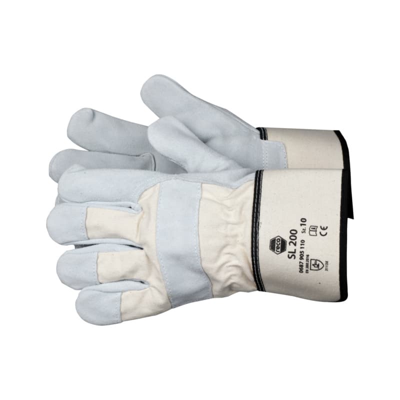 Protective glove, split cowhide leather, EN 388, with cuff, size 10