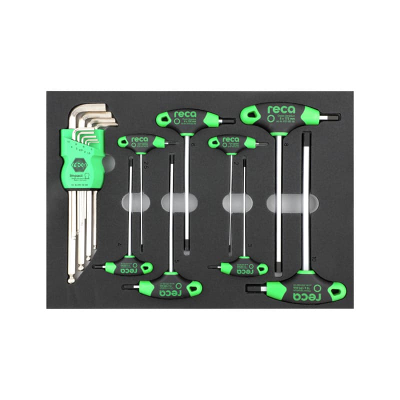 RECA inlay, T-handle hexagon socket wrench, empty, hex socket, 9 pcs, 283x396 mm