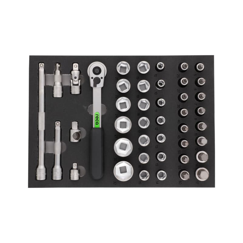 RECA inlay, 1/2" socket wrench set, 43 pieces, empty, 283x396 mm
