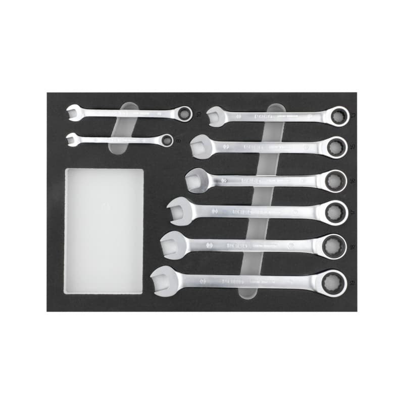 RECA inlay Varius ratchet spanner 8–19 mm empty laser cut 283x396 mm