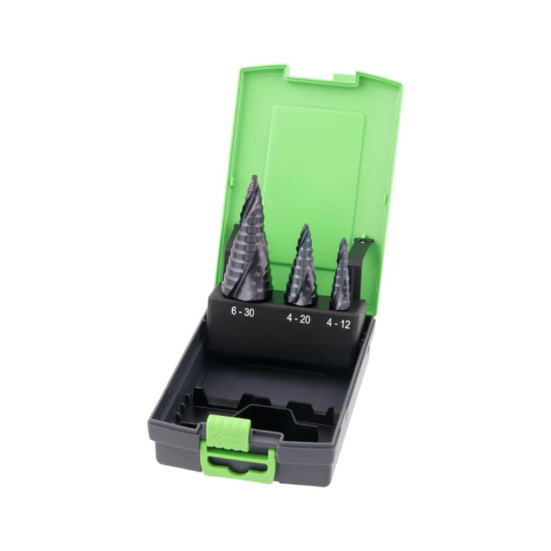 Tip Top stepped drill bit set HSS TiAlN 3 pieces