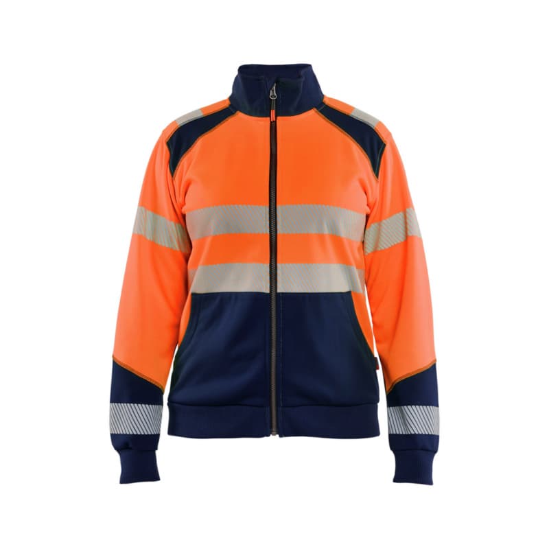Women's sweatshirt HiVis with zip. HiVis Orange/Navy Blue 3508 2528 5389 L