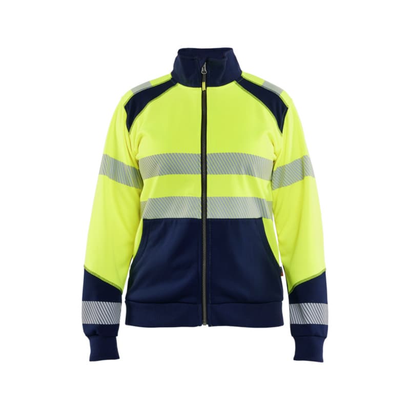 Women's sweatshirt HiVis with zip. HiVis Yellow/Navy Blue 3508 2528 3389 L