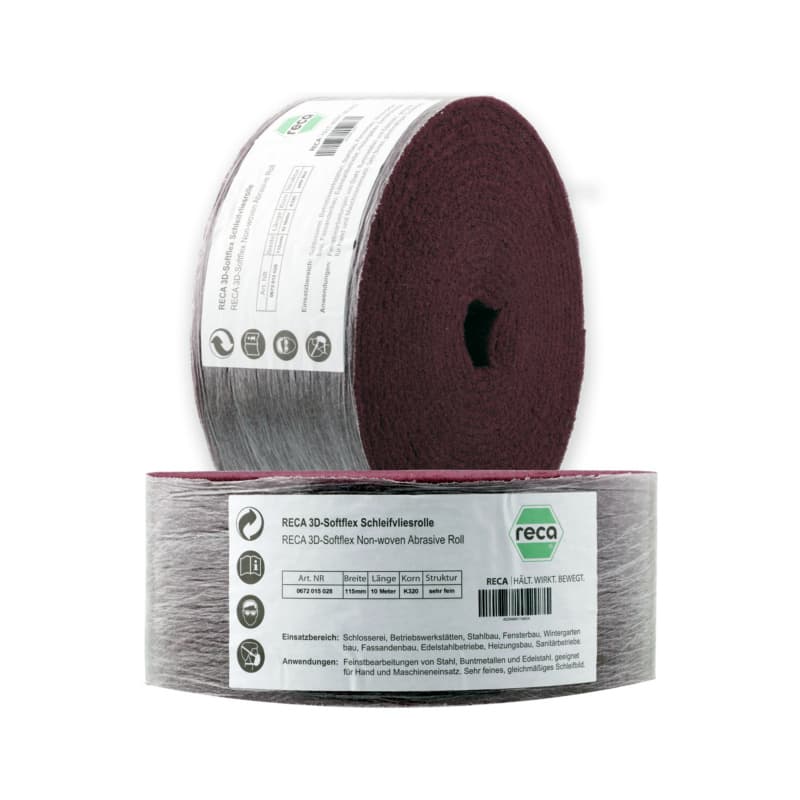 Abrasive fleece roll, grain: 120/coarse, brown 115 mm x 10 m