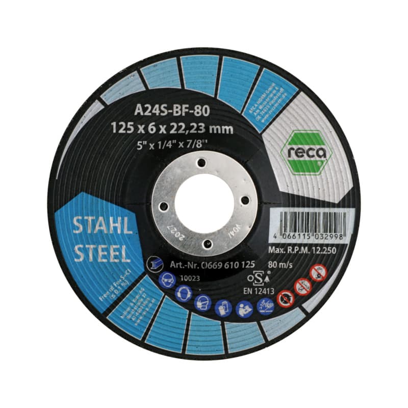 Steel grinding disc with depressed centre, 115 x 6 x 22.23