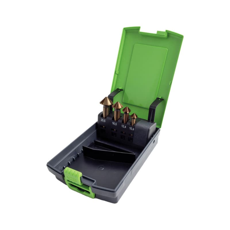 Quattro tapered countersink set, 4 pieces, HSSX-O, unequal pitch