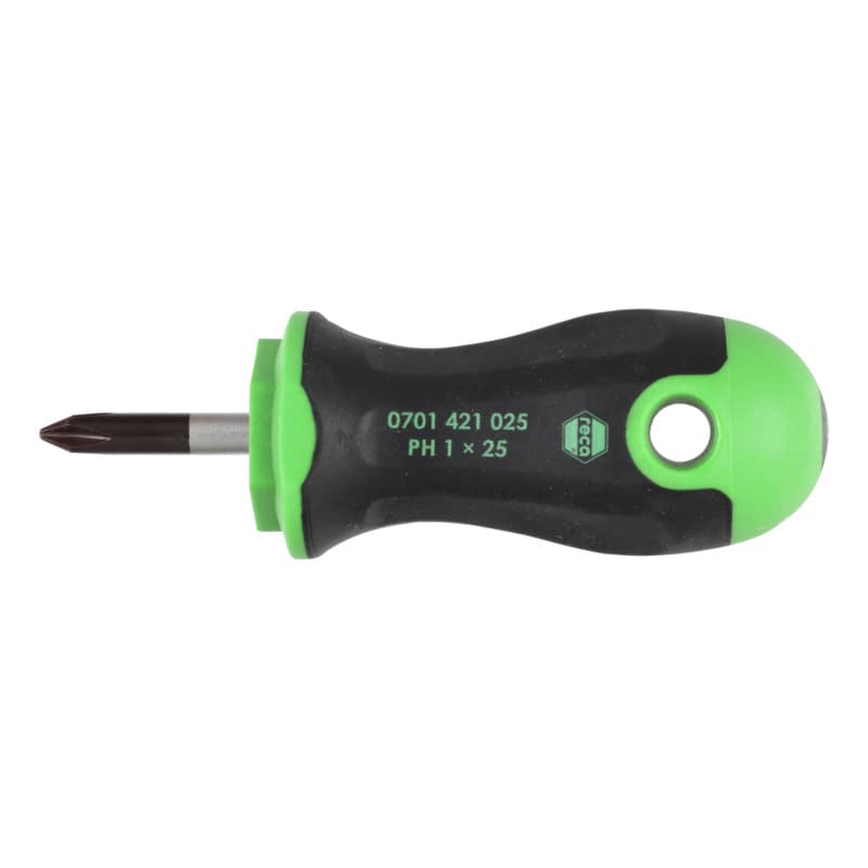 Screwdriver, short circular blade, Phillips head, 2-component handle PH 1