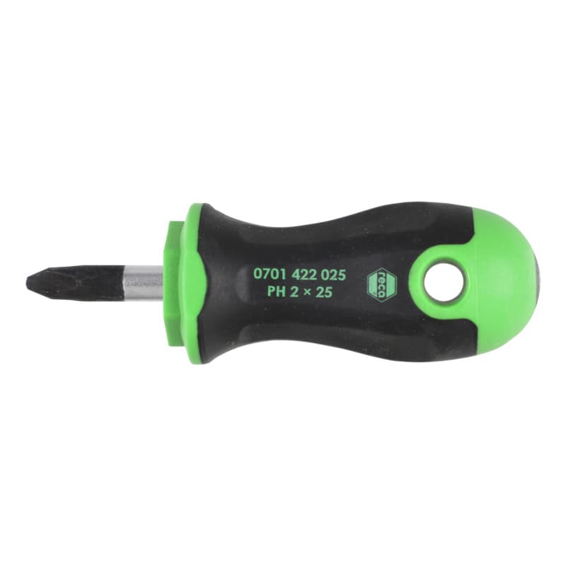 Screwdriver, short circular blade, Phillips head, 2-component handle PH 2