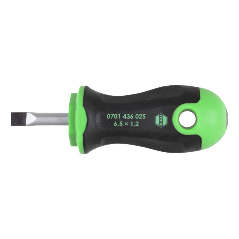 Screwdriver, short circular blade, slotted, 2-component handle 6.5 x 1.2 mm
