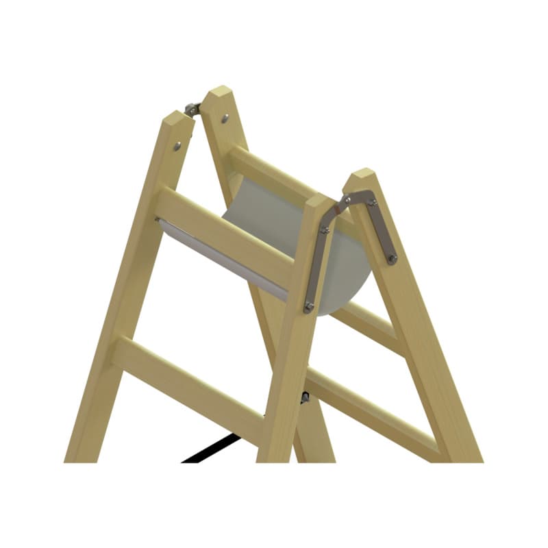 Tool shelf for wooden standing ladder with rungs