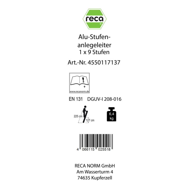 Label, Alu leaning ladder with steps 1 x 9 Rungs