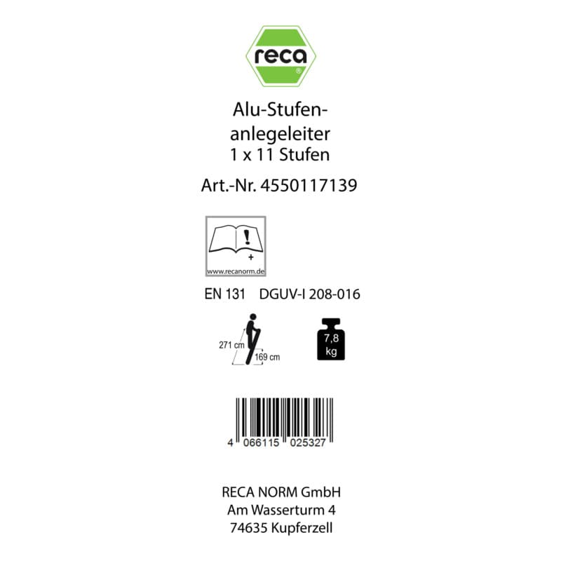 Label, Alu leaning ladder with steps 1 x 11 Rungs