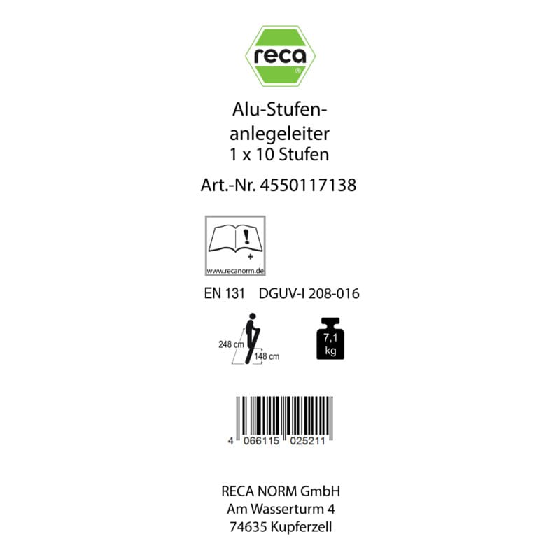 Label, Alu leaning ladder with steps 1 x 10 Rungs