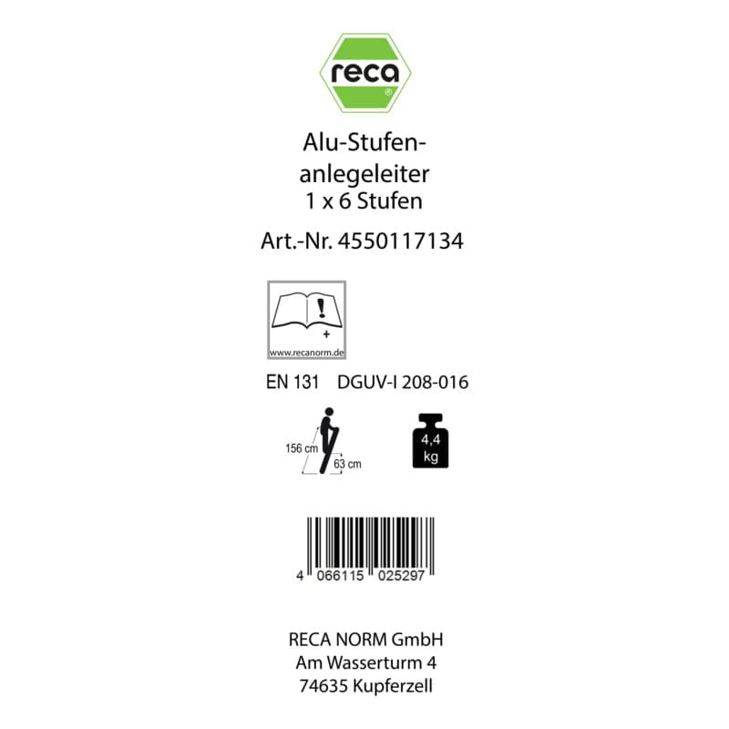 Label, Alu leaning ladder with steps 1 x 6 Rungs