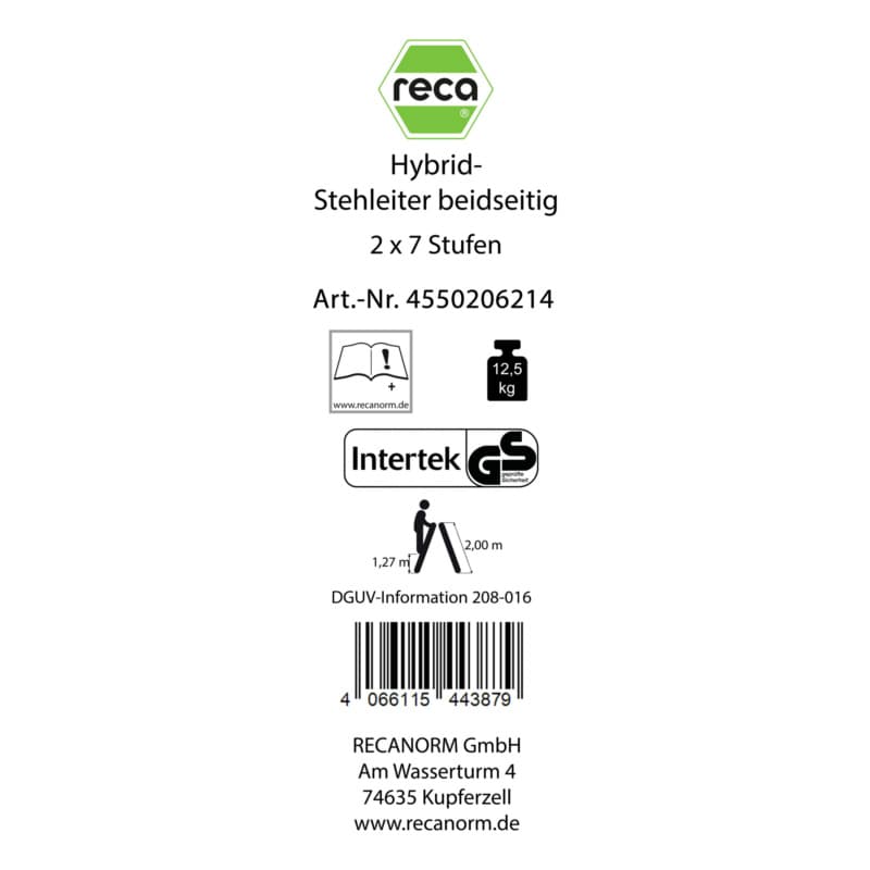 Label, hybrid standing ladder 2 x 7 rungs double-sided with 2 Alu steps