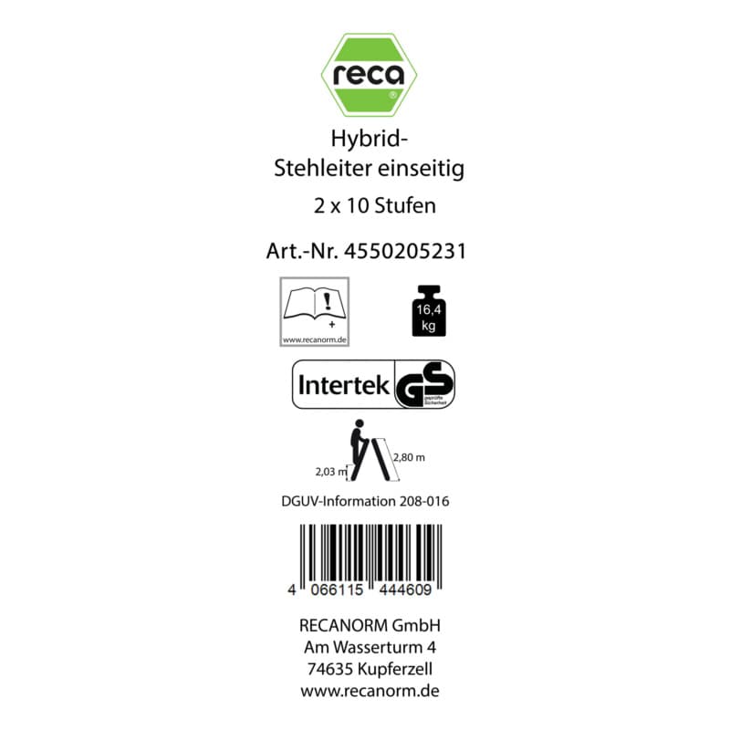 Label, hybrid standing ladder 2 x 10 rungs onesided with 2 Alu steps