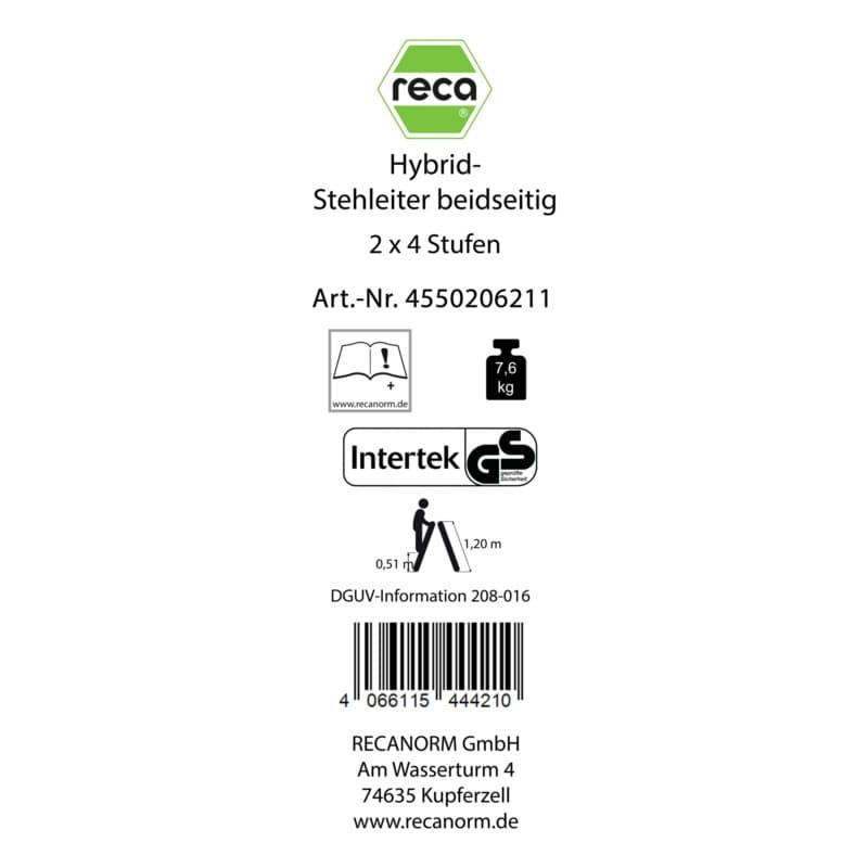 Label, hybrid standing ladder 2 x 4 rungs double-sided with 2 Alu steps