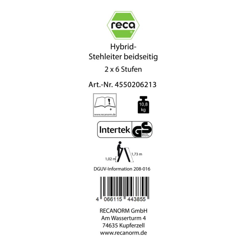 Label, hybrid standing ladder 2 x 6 rungs double-sided with 2 Alu steps