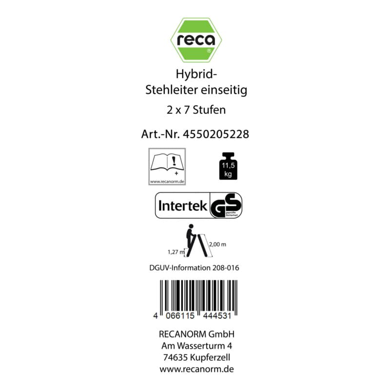 Label, hybrid standing ladder 2 x 7 rungs onesided with 2 Alu steps