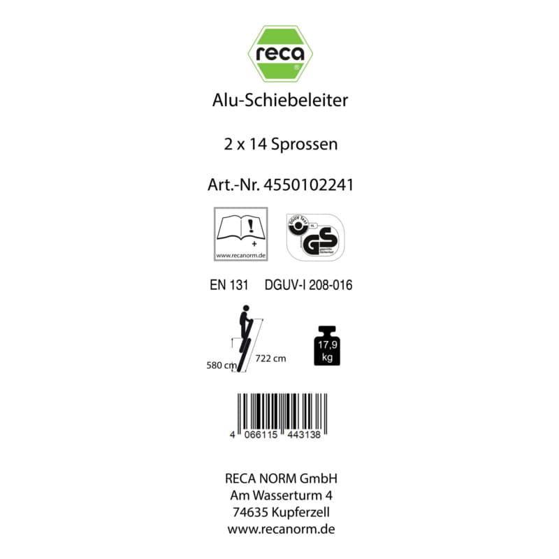 Label, Alu extension ladder 2 pieceswith traverse 2x14 rungs
