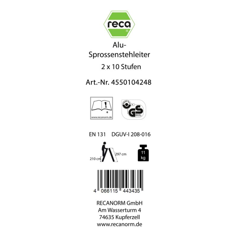 Label, Alu runged standing ladder 2X10 rungs