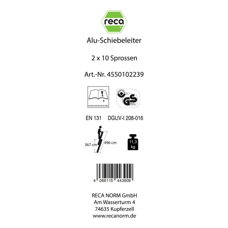 Label, Alu extension ladder 2 pieceswith traverse 2x10 rungs
