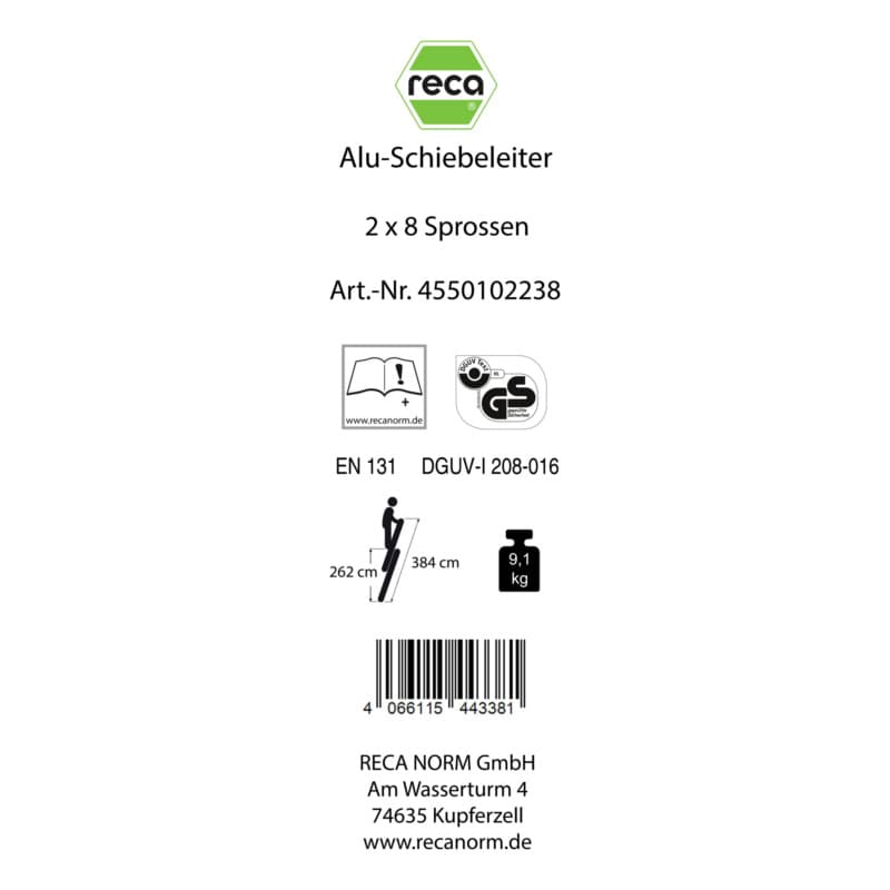 Label, Alu extension ladder 2 pieceswith traverse 2x8 rungs