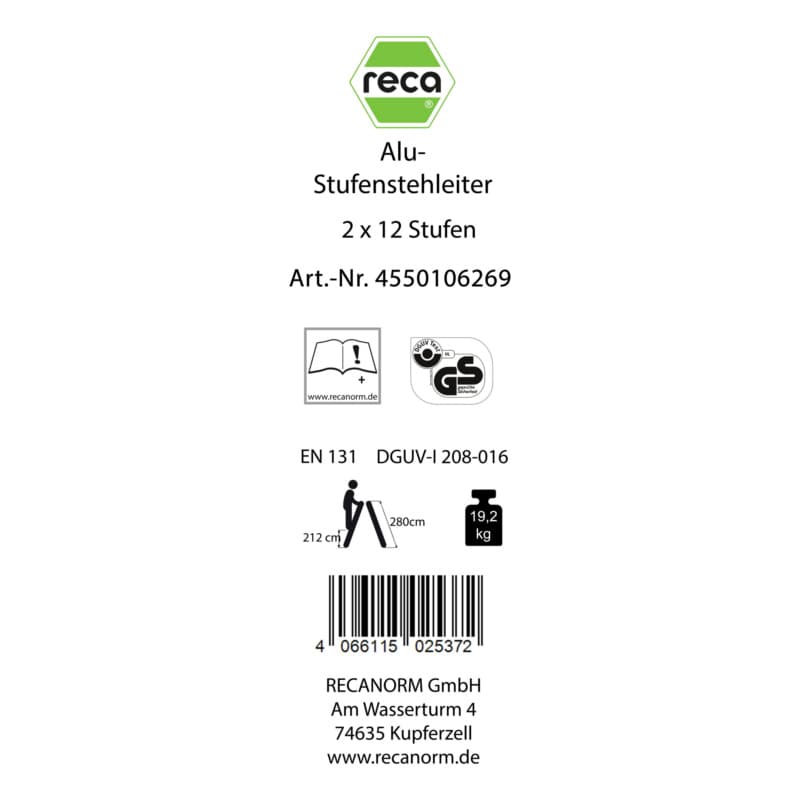 Label, Alu standing ladder with steps 2x12
