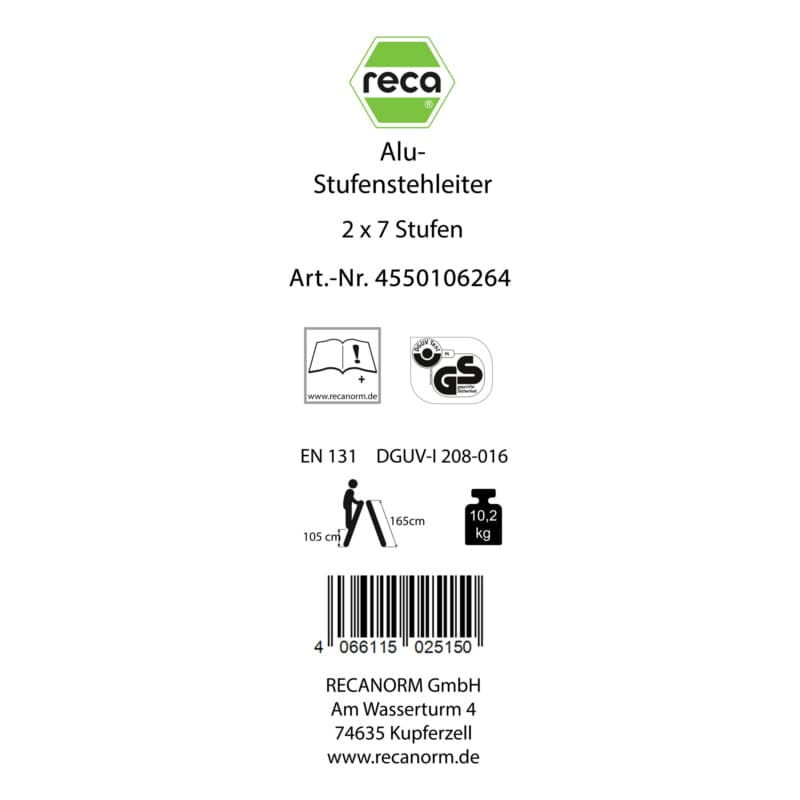 Label, Alu standing ladder with steps 2x7