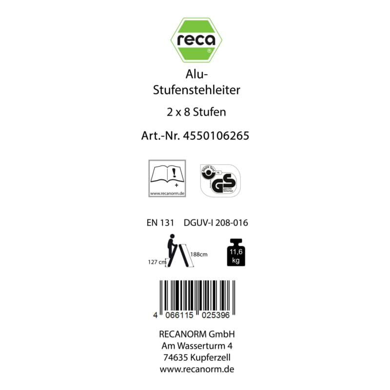 Label, Alu standing ladder with steps 2x8