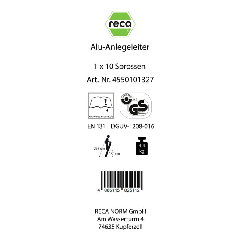 Label, Alu runged leaning ladder 1x10 Rungs