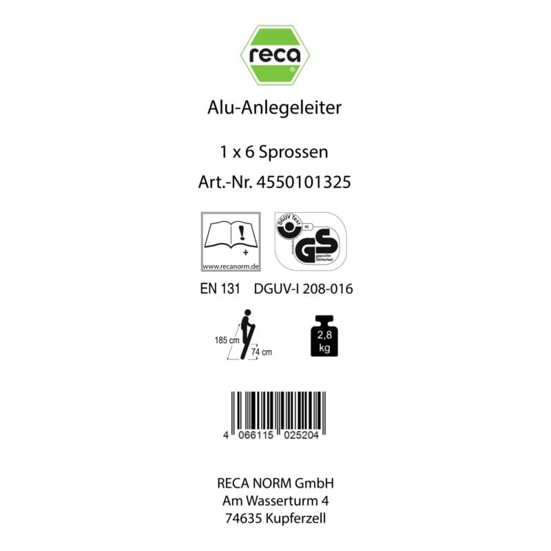 Label, Alu runged leaning ladder 1x6 Rungs