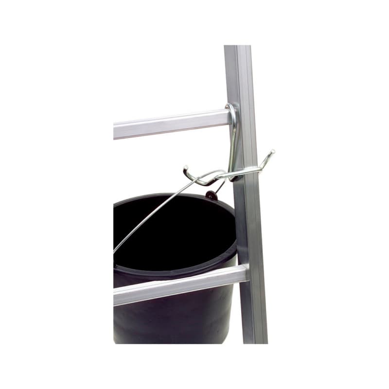 Bucket hook for alu standing ladder with rungs