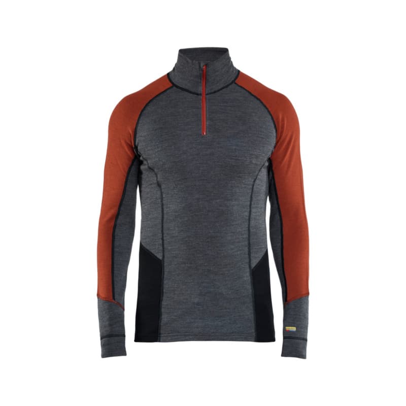 Undershirt Half-Zip XWARM, 100% Merino Mid grey/Dark Red 4699 1736 9659 4XL
