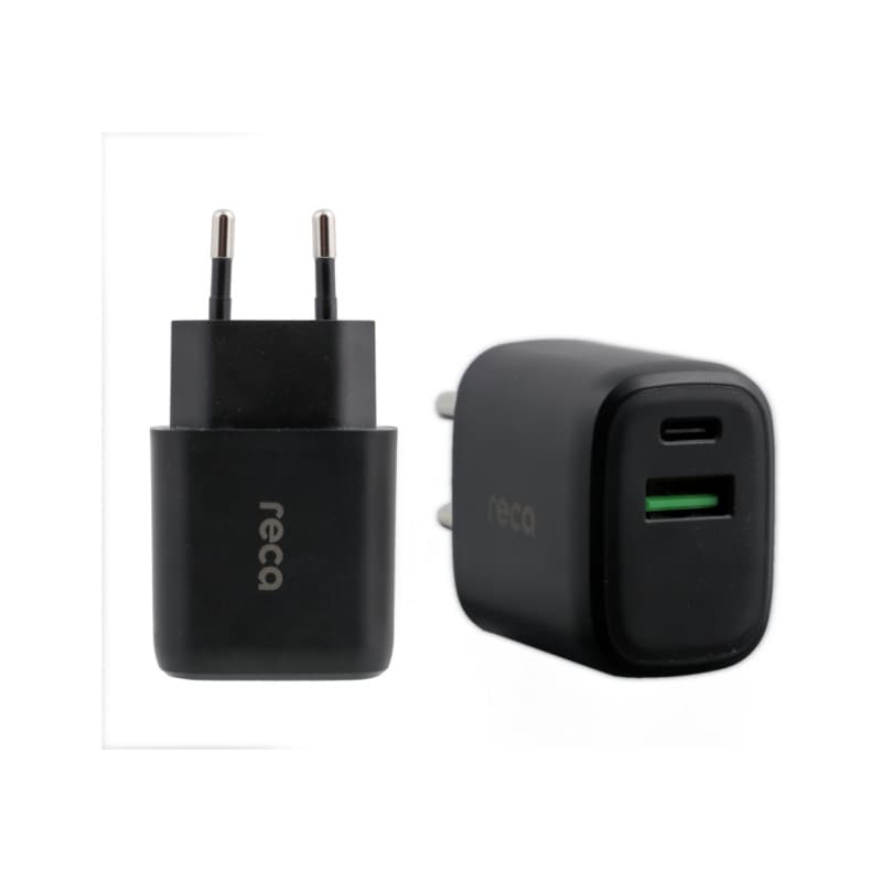 Mains adapter charger 100-240 volt AC, black, USB type A and C